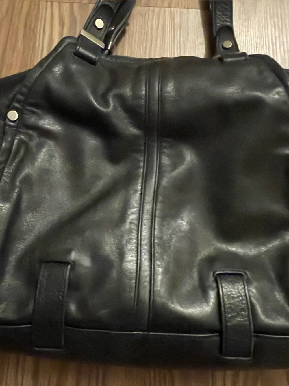 Perlina Black Leather Zip-Accent Handbag